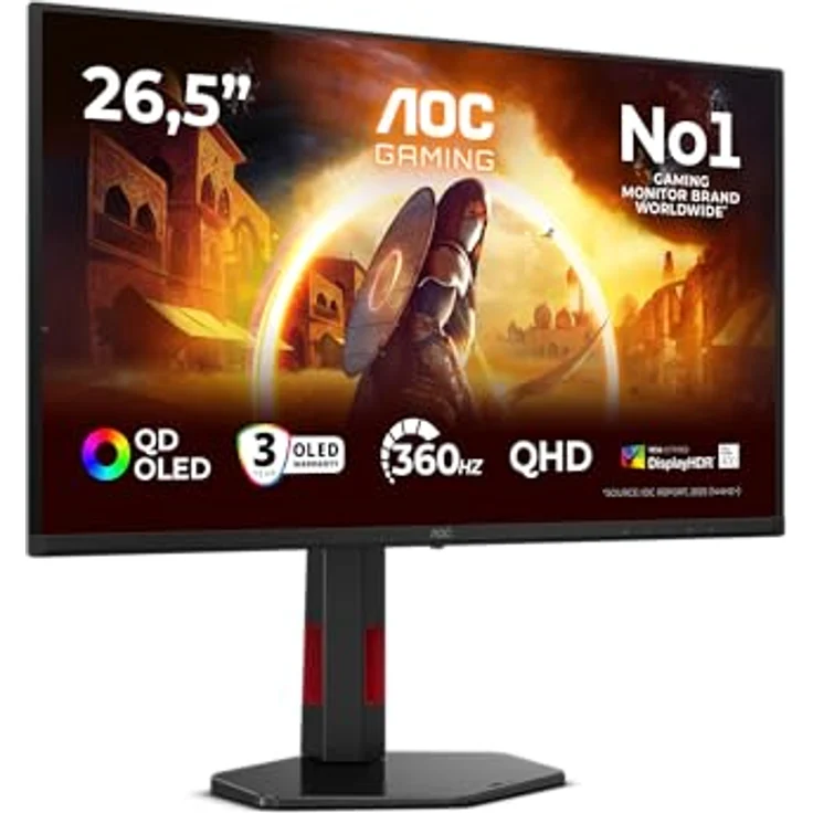 AOC Q27G4SDR 26.5 Zoll WQHD USB Hub Monitor, 360Hz QD-OLED, 0.03ms GtG, HDR400 TrueBlack, G-Sync Compatible, Höhenverstellung, Schwarz – Bild 1