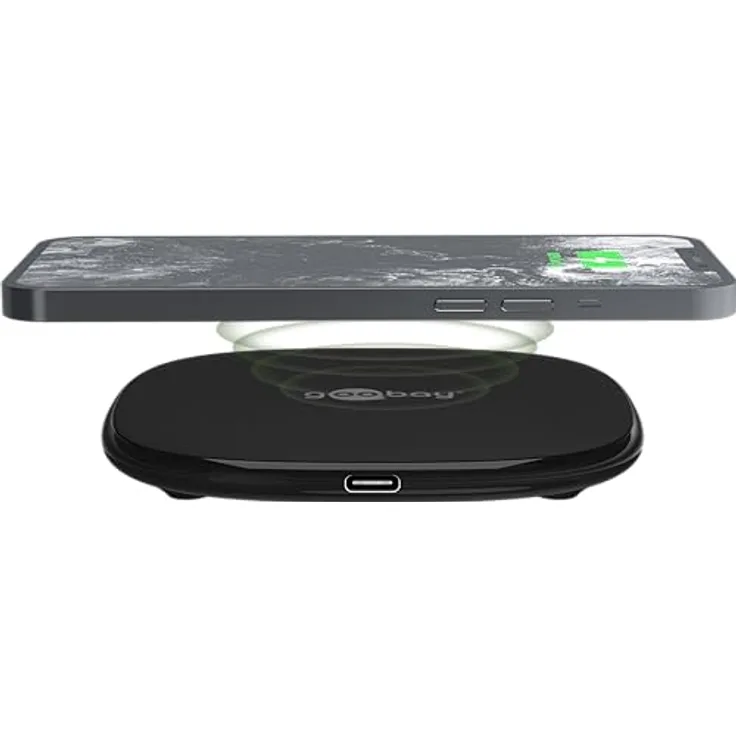 goobay 64675 Wireless Ladegerät 15 W/Ladestation kompatibel mit QI-fähigen Geräten/Quick Charge/Überhitzungsschutz