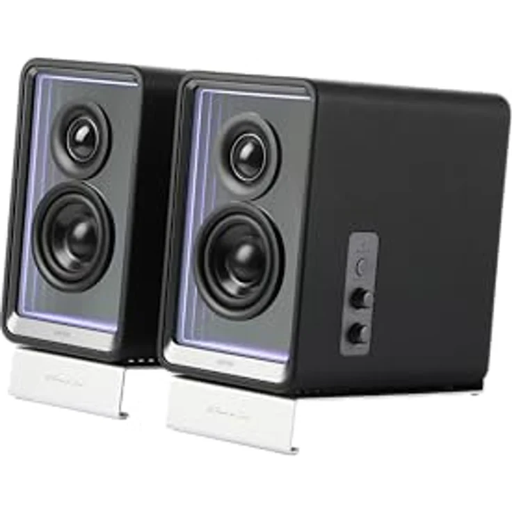 EDIFIER QR65 Aktive Design-Monitorlautsprecher (70 Watt) mit RGB-Lichteffekten, 3X USB TurboGaN-Schnellladeports und Subwoofer-Ausgang, schwarz – Bild 5