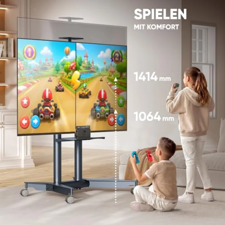 ONKRON TS1571-G, mobiler TV Ständer rollbar für 32-75" Fernseher, bis 50 kg, max VESA 600x400, höhenverstellbar, Graphit – Bild 3