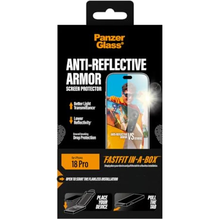 PanzerGlass Anti-reflective Armor Screen Protector für Apple iPhone 18 Pro, mit Drop Protection und FASTFIT IN-A-BOX – Bild 3