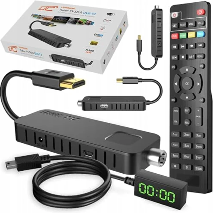LTC Mini DVB-T2 HD Stick Receiver, H.265 HEVC Decoder mit Full HD 1080p, 2-in-1, lernfähige Fernbedienung, PVR Aufnahme, USB, HDMI, Infrarot-Sensor, Schwarz – Bild 2
