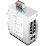WAGO Industrial-Switch 852-1813 | mit 8 ETHERNET‐Ports 10/100/1000 MBit/s Autonegotiation und Diagnose‐LEDs auf der Vorderseite | 2 x SFP-Slots für Glasfaser | unterstützt bis zu 8000 MAC‐Adressen