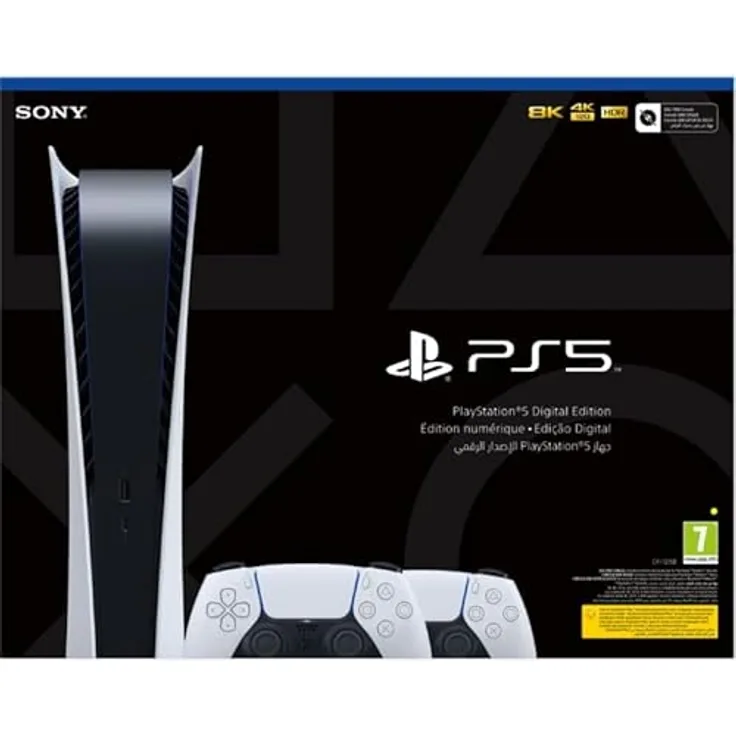 PlayStation 5 Digital Edition, Konsole mit 2 DualSense™ Wireless Controllern, Weiß, ultraschnelle SSD, 3D-Audio, haptisches Feedback