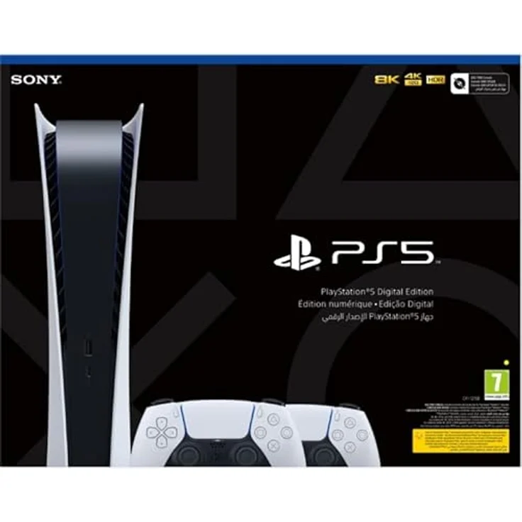 PlayStation 5 Digital Edition, Konsole mit 2 DualSense™ Wireless Controllern, Weiß, ultraschnelle SSD, 3D-Audio, haptisches Feedback