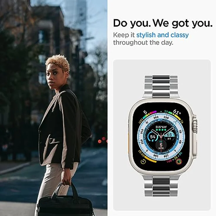 Spigen Modern Fit 316L Armband für Apple Watch Ultra 2/1 49mm, Serie 10 46mm und Serie 9/8/7/6/5/4/SE 45mm,44mm - Silber, Hochwertiger Edelstahl, Individuell verstellbar, Metallspange – Bild 3