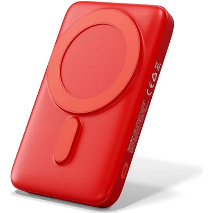 VIESTA® Classic Powerbank 10.000 mAh, Schnelllade-Powerbank mit 22,5W PD, 15W Wireless Charging, USB-C In/Out, USB-A, rot, magnetische Ladefunktion