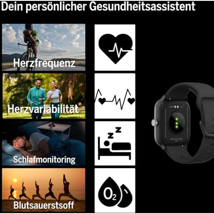 Beafon Watch 201, Black Silver Smartwatch mit Telefon-Funktion und Schrittzähler – Bild 4