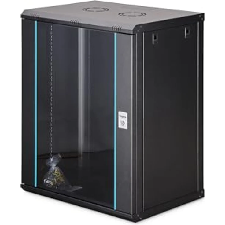 DIGITUS Netzwerkschrank Dynamic-N, 19-Zoll Rack 16HE, unmontiert, Wandmontage, 450 mm Tiefe, 320 mm Nutztiefe, 60 kg Traglast, abschließbare Glastür, schwarz – Bild 1