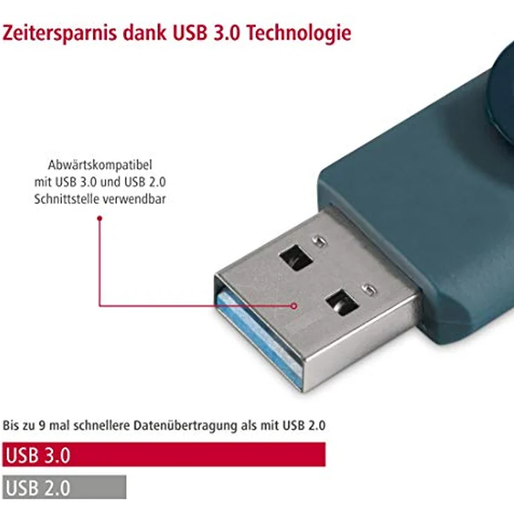Hama 256 GB USB-Stick USB 3.0 Datenstick (90 MB-s Datentransfer, mit Öse zur Befestigung am Schlüsselring, Speicherstick, Memory Stick aus Metall, geeignet für Windows-MacBook) Petrolblau – Bild 3