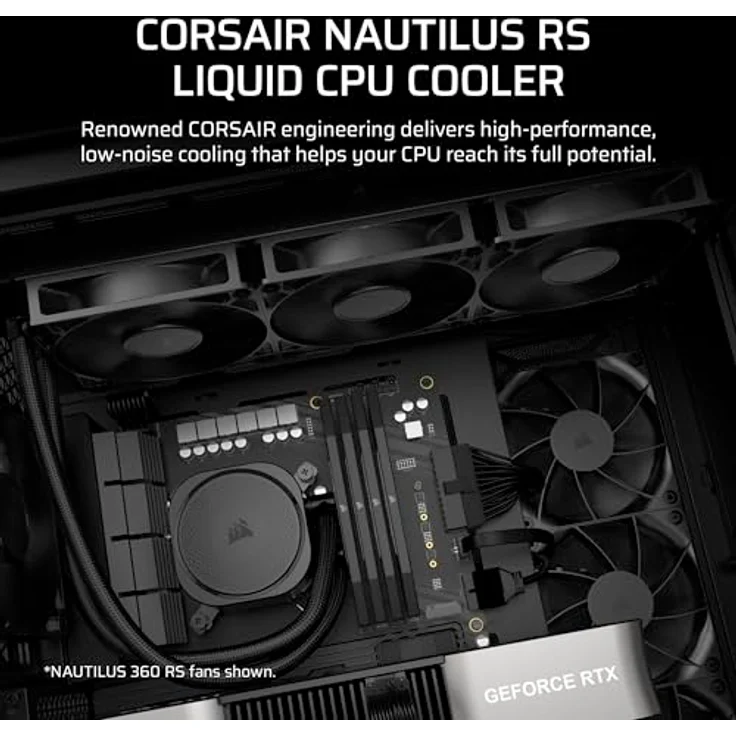 CORSAIR Nautilus 240 RS CPU-Flüssigkeitskühler – Geräuscharme 240mm AIO – Direkter Mainboard-Anschluss – Intel LGA 1851/1700, AMD AM5/AM4 – 2X RS120-Ventilatoren Inbegriffen – Schwarz – Bild 2