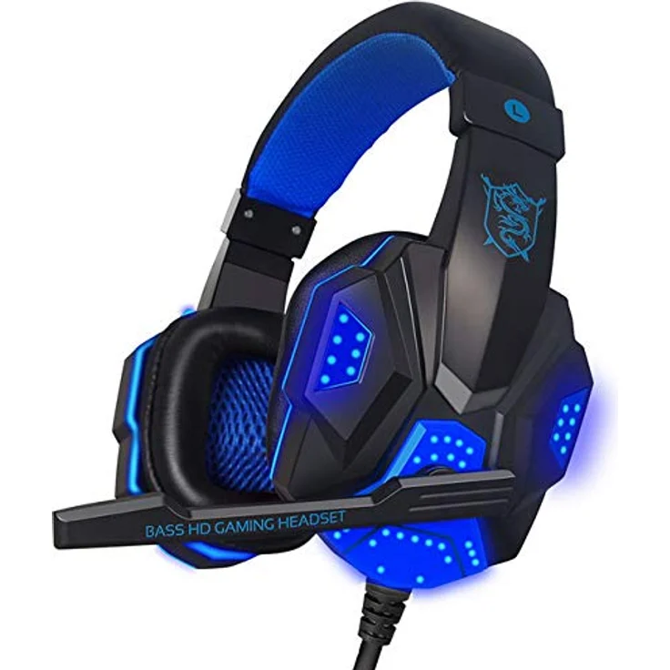 Retoo Gaming-Headset, kabelgebundenes Over-Ear Kopfhörer mit Mikrofon und Geräuschunterdrückung, Schwarz-blau, für PC, Laptop, PS4, Tablet, Smartphone und TV – Bild 1