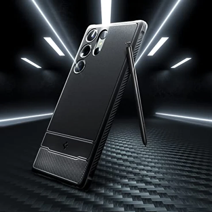 Spigen Rugged Armor Hülle für Samsung Galaxy S23 Ultra 5G - Schwarzes TPU mit Karbon Look, Air Cushion Technologie & Schutzrand - Maßgeschneidert & Stoßabsorbierend – Bild 3