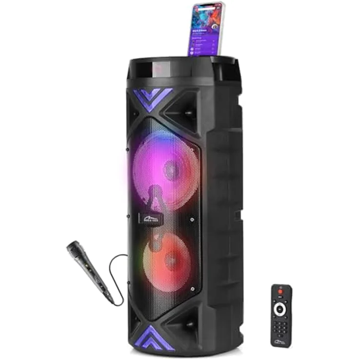Media-Tech Tragbarer Bluetooth-Lautsprecher mit Mikrofon, Karaoke-Funktion, 50W RMS, RGB-Farbringbeleuchtung, Bluetooth 5.3, AUX-Buchse, Micro-SD, USB, MT3182