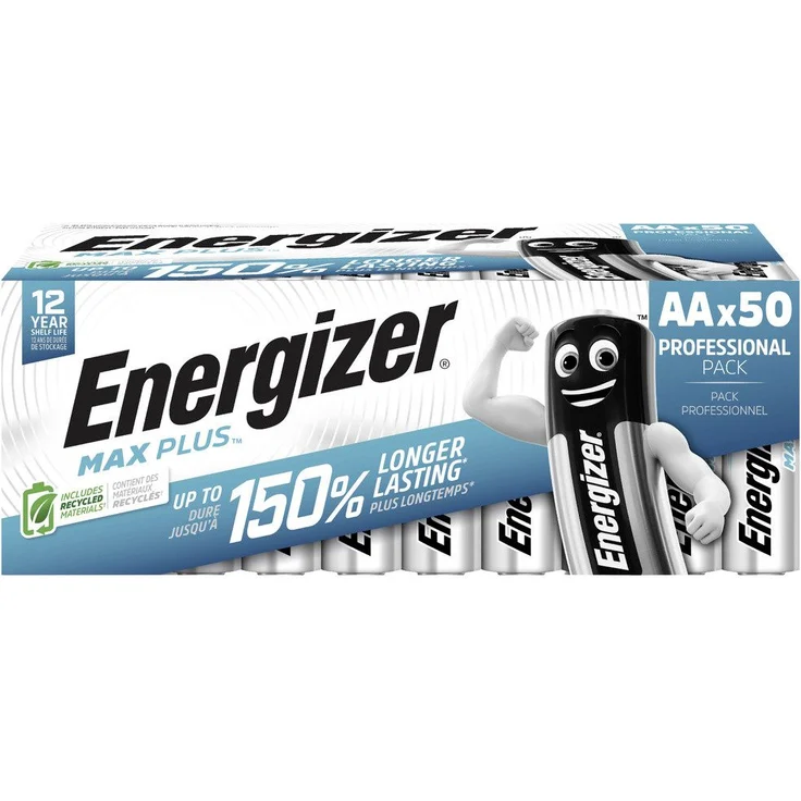 Energizer Energizer Max Plus Mignon (AA)-Batterie Alkali-Mangan 1.5 V 50 St. Batterie, (1.50 V) - 50-Stück langlebige Alkalibatterien, 12 Jahre einsatzbereit – Bild 1