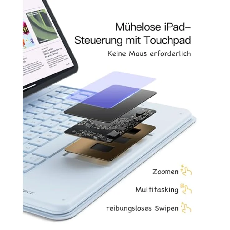 Inateck iPad Hülle mit abnehmbarer Tastatur und Touchpad für iPad 10/11 Gen., Air 11 Zoll M3/M2 (2025/2024), Pro 11, 360° Rundumschutz, verstellbarer Ständer, Bluetooth 5.3 – Bild 5