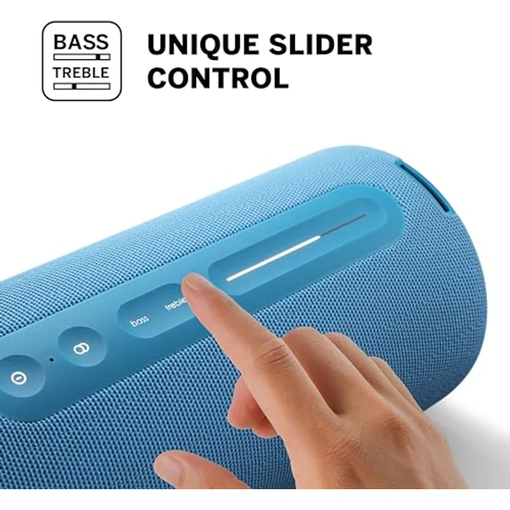 Loewe We. by We Hear Pro, Bluetooth-Lautsprecher in Kooperation mit Kylian Mbappé, 100 W, Wasserresistent IPX6, Tragbar, Aufladbar, Glasklare Audio Qualität, Lange Akkulaufzeit, Denim, Blau – Bild 4
