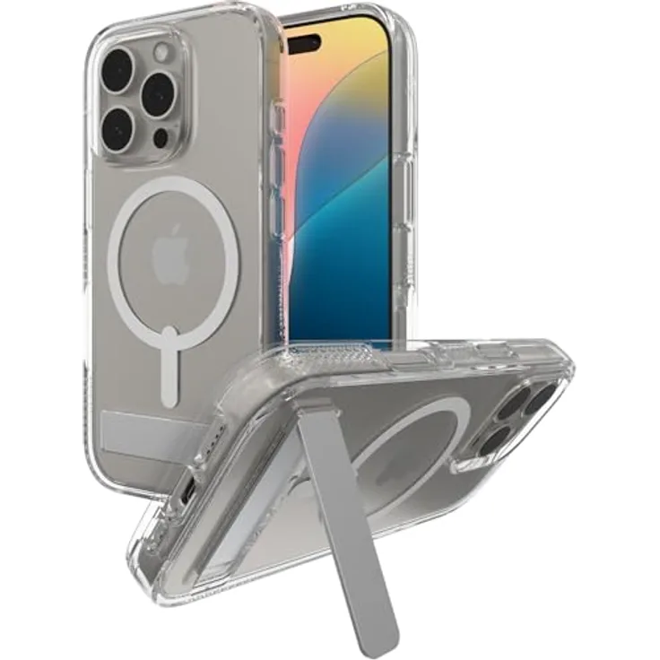 ZAGG Crystal Palace Snap KS Graphen-Verstärkte Hülle für iPhone 16 Pro [6.3-Inch] mit integrated Standfuß, MagSafe-kompatibel, Transparent