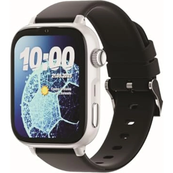 SaveFamily SaveWatch Plus 2, Smartwatch für Kinder mit GPS-Tracker, 8 MP Kamera, Anrufen, WhatsApp, Spotify, silbernes Zifferblatt und schwarzes Silikonarmband – Bild 1