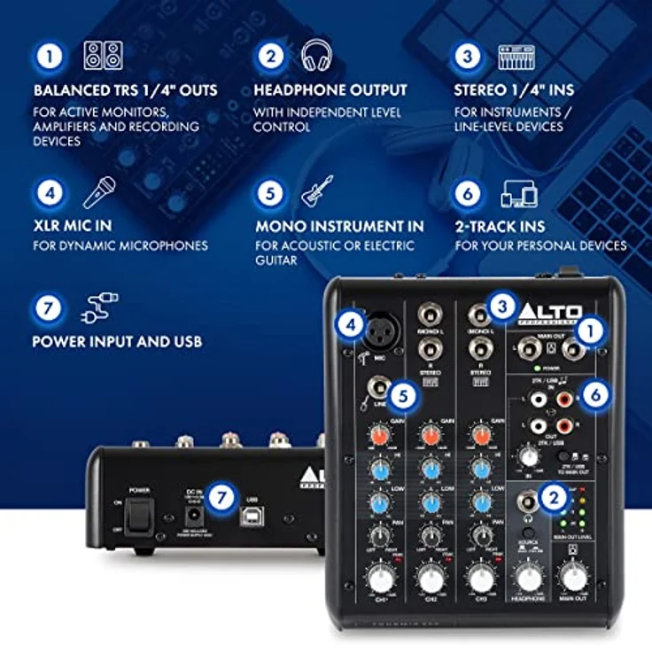 Alto TrueMix 500 Mischpult mit XLR Mic In und USB Audio Interface für Podcasting, Live Performance, Streaming, Recording, DJ - Mac & PC – Bild 3