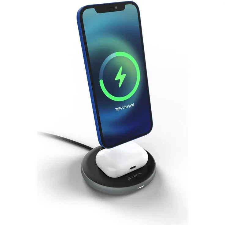 ADAM Elements Omnia M2 MagSafe 2in1 Ladpad, kabellose Ladestation für iPhone und AirPods, 15W/7.5W, schwarz