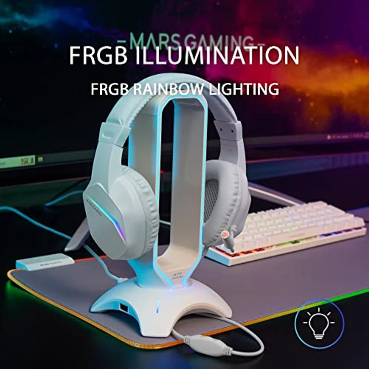 MARSGAMING Gaming MH122, FRGB Over Ear Kopfhörer mit Mikrofon, HiFi Sound, Geräuschunterdrückung, Ultraleichtgewicht, PS4 PS5 Xbox Switch Tablet Windows Mac, Weiß, MH122W, Large – Bild 2