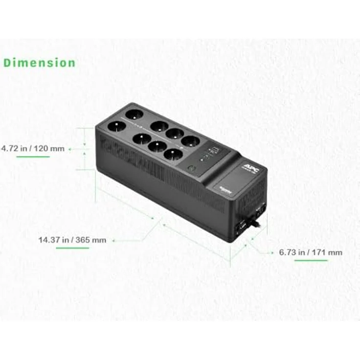 APC BE1050G2-GR UPS für Zuhause, 1050VA UPS Batterie-Backup mit 8X Schuko CEE 7/3 Steckdosen, 2 USB-Ladeanschlüssen, Back-UPS Unterbrechungsfreie Stromversorgung, schwarz – Bild 3