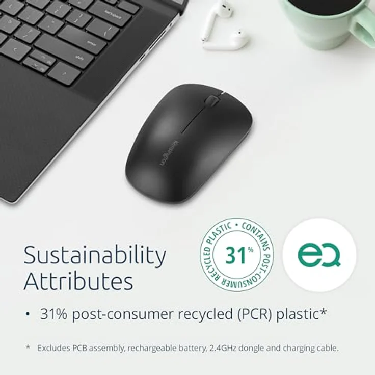 Kensington MY230 EQ Aufladbare Maus, kabellos, beidhändiges Design mit leisem klick, kompatibel mit Windows & macOS, Schwarz – Bild 2