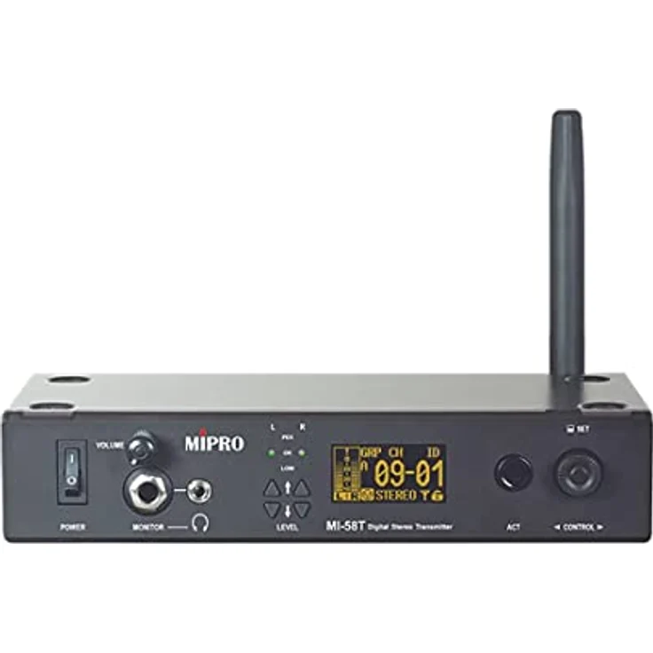 Mipro Audio MI-58RT, digitales drahtloses In-Ear Monitoring Komplettset mit Stereosender und Ohrhörern, 5,8 GHz Frequenzband, 20 Hz - 23 kHz Frequenzgang, tragbarer Taschenempfänger – Bild 2