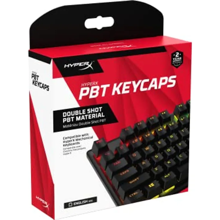 HyperX PBT Keycaps – Kompletter Tastensatz, Double Shot PBT-Material, Englisches (US) Layout, 104, Blac