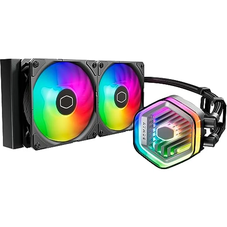 Cooler Master MasterLiquid Atmos 240 Black CPU-Wasserkühler – AIO-Wasserkühlung, Doppelkammerpumpe, vorinstallierte Sickleflow 120 Edge-Lüfter, adressierbares Gen 2 RGB, LGA1700- & AM5 – Schwarz – Bild 1