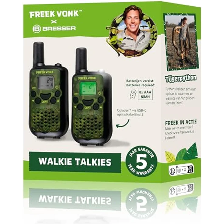 Freek Vonk Walkie Talkie, wiederaufladbares Funkgerät für Kinder, 6 km Reichweite, 8 Kanäle, Freisprechmodus, integrierte Taschenlampe, inkl. USB-C-Kabel – Bild 9