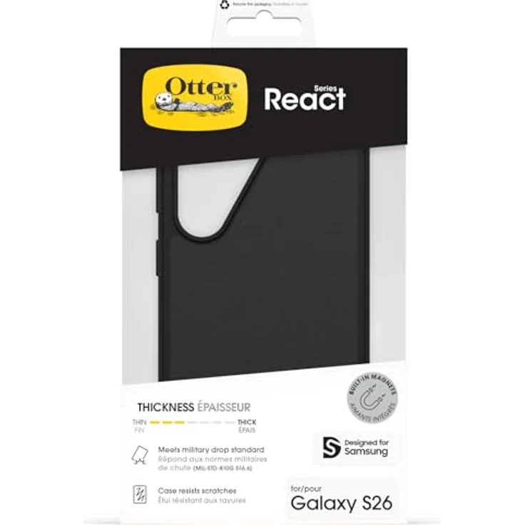 OtterBox React Series Hülle mit Magneten für Samsung Galaxy S26, stoßfest, sturzsicher, ultraschlank, getestet nach Militärstandard, Schwarz – Bild 1