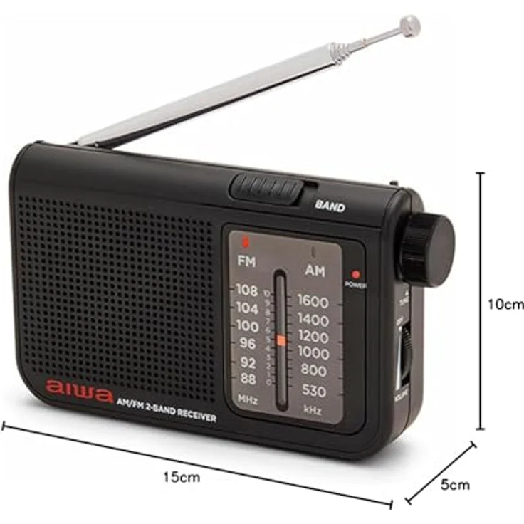 Aiwa RS-55BK, Analoges persönliches Radio mit AM/FM Empfang und 3,5 mm Kopfhöreranschluss, schwarz – Bild 2