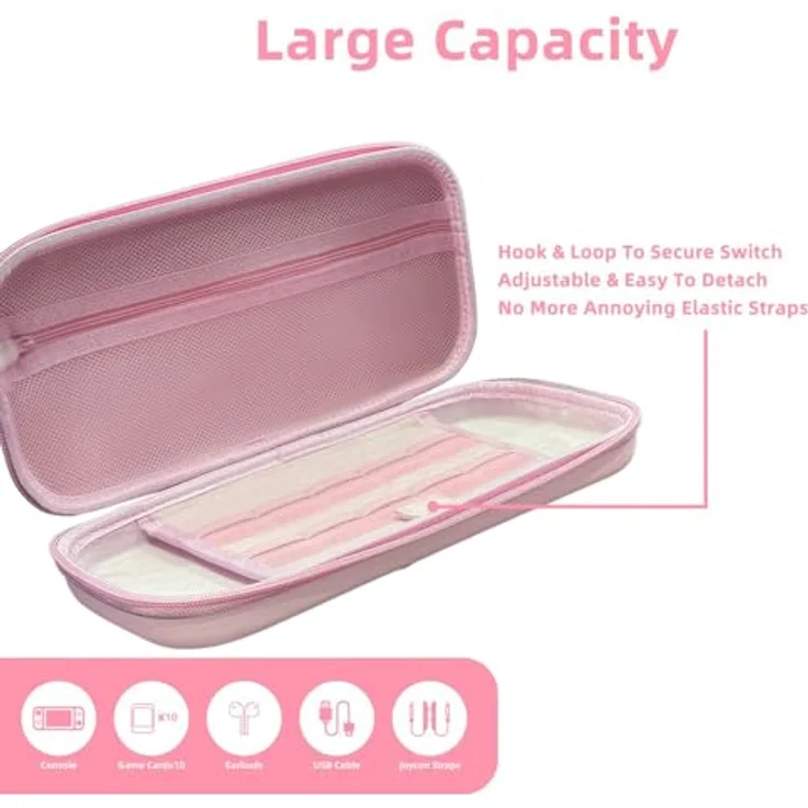 Mytrix Pink Sakura Tragetasche für Nintendo Switch/OLED/Lite, schützende Reise-Aufbewahrungstasche mit 10 Spielkartenfächern und verstellbarem Schultergurt – Bild 4