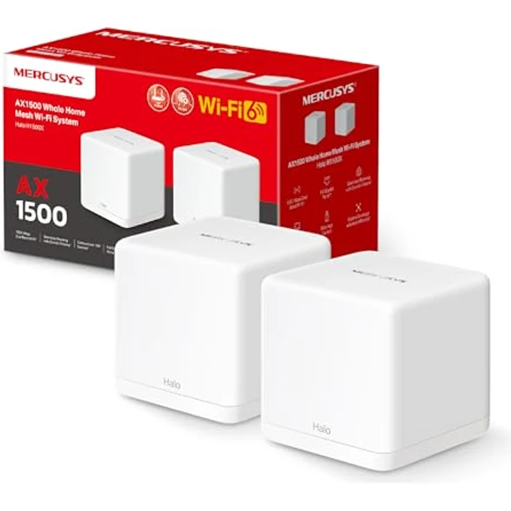 Mercusys Halo H1500X Wi-Fi 6 Mesh WLAN Set, Dual Band Router & Repeater, empfohlen für Häuser mit 2-3 Schlafzimmern, Gigabit-Port, nahtloses Roaming, MERCUSYS App – Bild 1