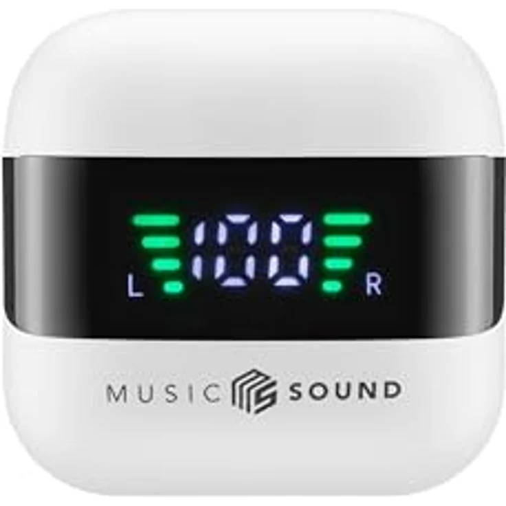 Music Sound Spark TWS Kopfhörer, Bluetooth, Wireless, LED-Display, 30 Stunden Wiedergabe, automatisches Pairing, Touch-Steuerung, Weiß – Bild 4