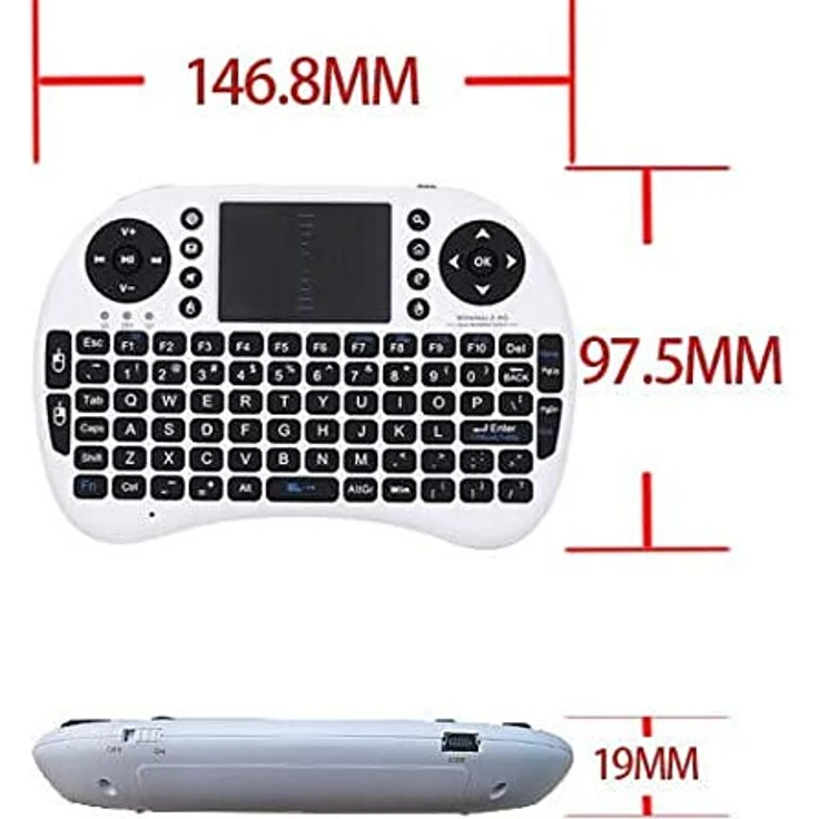 Lipa Mini drahtlose Tastatur WeiB mit Airmouse/mit USB-Receiver/anschliessbar an jedes Gerät mit USB-Anschluss/Mit Backlight/QWERTY/Batterie wiederaufladbar mit dem gelieferten Kabel – Bild 2