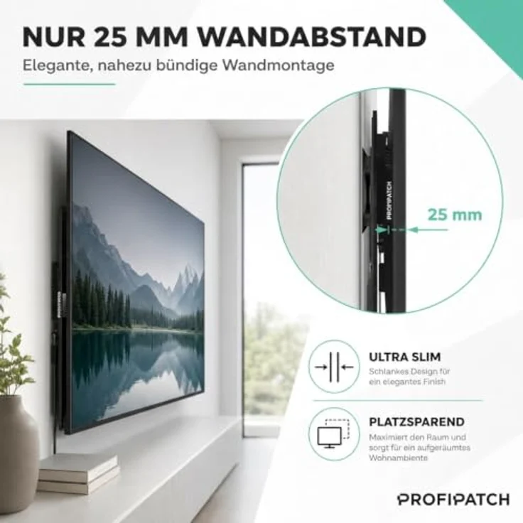 Profipatch TV Halterung Slim, für TVs 37-70 Zoll bis 60 kg Tragkraft, schwarze feste Montage – Bild 4