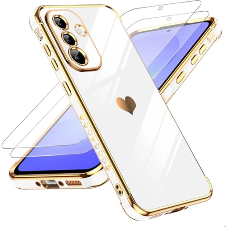 LeYi Handyhülle für Samsung Galaxy A37 5G, TPU Silikon mit Herzmuster, Stoßfest und Kameraschutz, kratzfest, Weiß – Bild 1