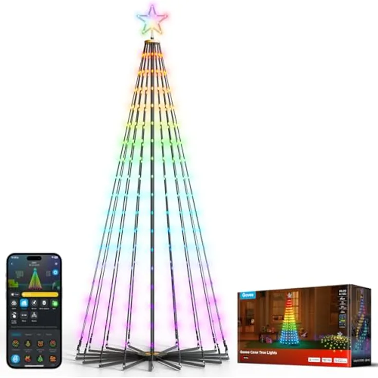 Govee Christmas Cone Tree Lights, 1,82m RGBIC Lichterkette mit App-Steuerung, 316 LEDs, IP67 wasserdicht, Schwarz, 82+ Szenenmodi