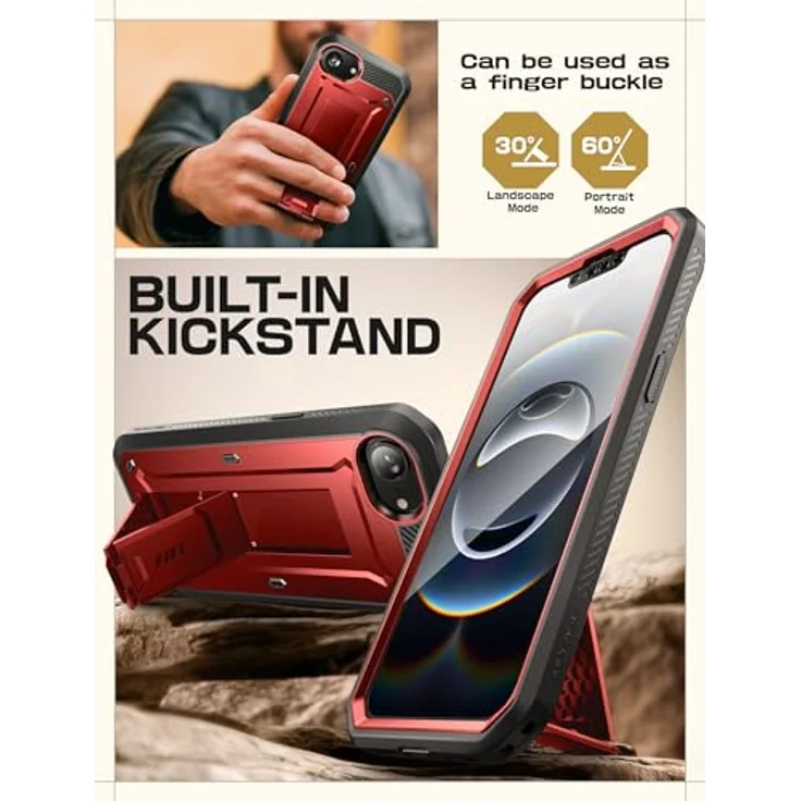 SupCase Unicorn Beetle Pro iPhone 16e Hülle 6.1” Outdoor Handyhülle 360 Grad Case Bumper Schutzhülle Cover mit Displayschutz, Ständer und Gürtelclip für iPhone 16e 2025 (Rot) – Bild 4
