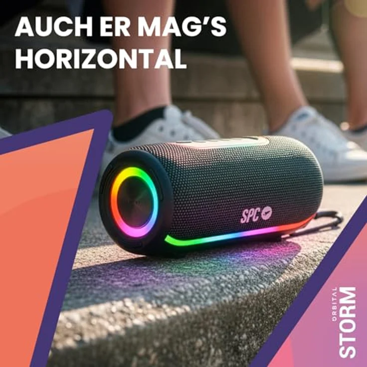 SPC Orbital Storm, Tragbarer Bluetooth-Lautsprecher mit 60 W, 360°-LED-Licht, bis zu 20 h Akkulaufzeit, wasserdicht IPX6, True Wireless, USB, microSD und 3,5-mm-Buchse, mit Gurt – Bild 5