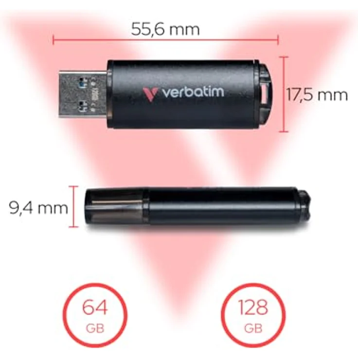 Verbatim USB-Stick V200 Metal, 128 GB, Lesegeschwindigkeit 200 MB/Sek, Schreibgeschwindigkeit 80 MB/Sek, schwarz – Bild 4