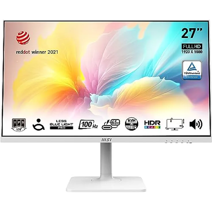 MSI Modern MD272XPWDE 27 Zoll (69 cm) Business Monitor, FHD (1920x1080), 100 Hz, IPS Panel, USB-C, HDMI, Displayport, Weiß