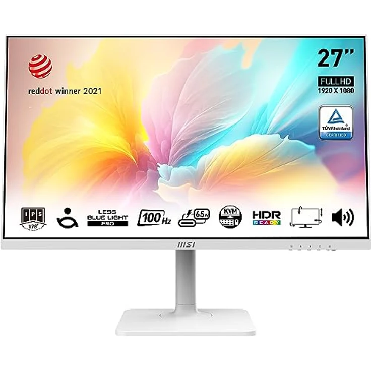 MSI Modern MD272XPWDE 27 Zoll (69 cm) Business Monitor, FHD (1920x1080), 100 Hz, IPS Panel, USB-C, HDMI, Displayport, Weiß – Bild 1