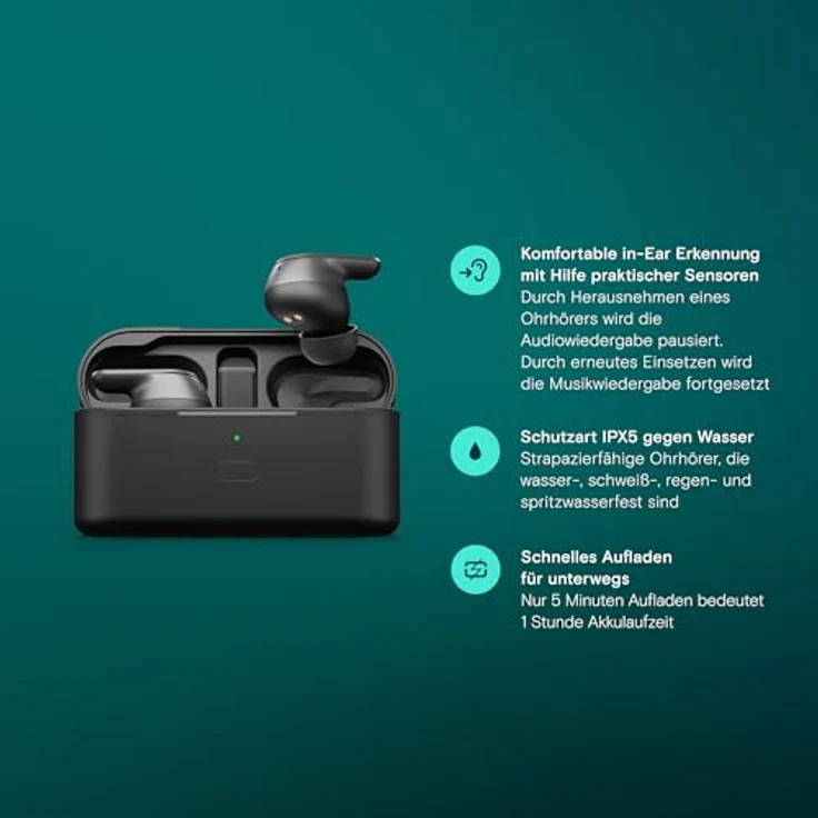 EPOS ADAPT E1, Bluetooth Earbuds in Schwarz mit Hybrid ANC, Multi-Connect, IPX5, Teams und iPhone Zertifizierung – Bild 3