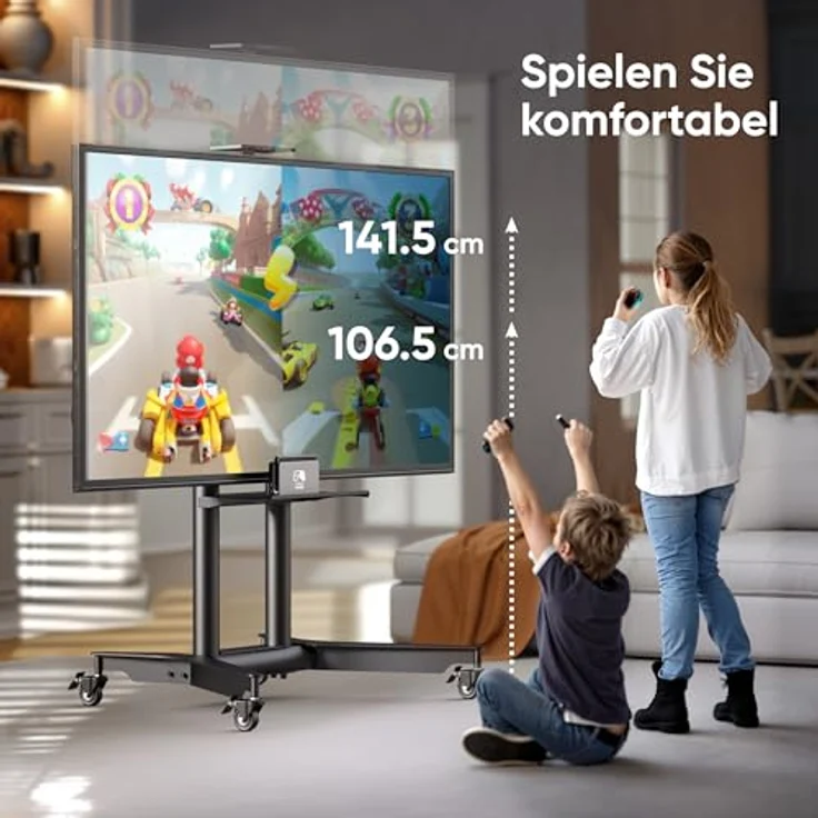 ONKRON TS1571-B, rollbarer TV Ständer für 32-75 Zoll Fernseher, max. Belastung 60 kg, höhenverstellbar, max. VESA 600x400, mit Rollen, schwarz – Bild 3