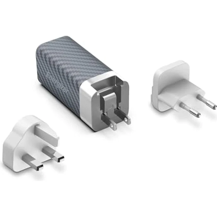 Energizer Schnellladegerät USB-A und USB-C 65 W – 3 Steckdosen im Lieferumfang enthalten (EU/US/UK) – Silber/Grau – Bild 1
