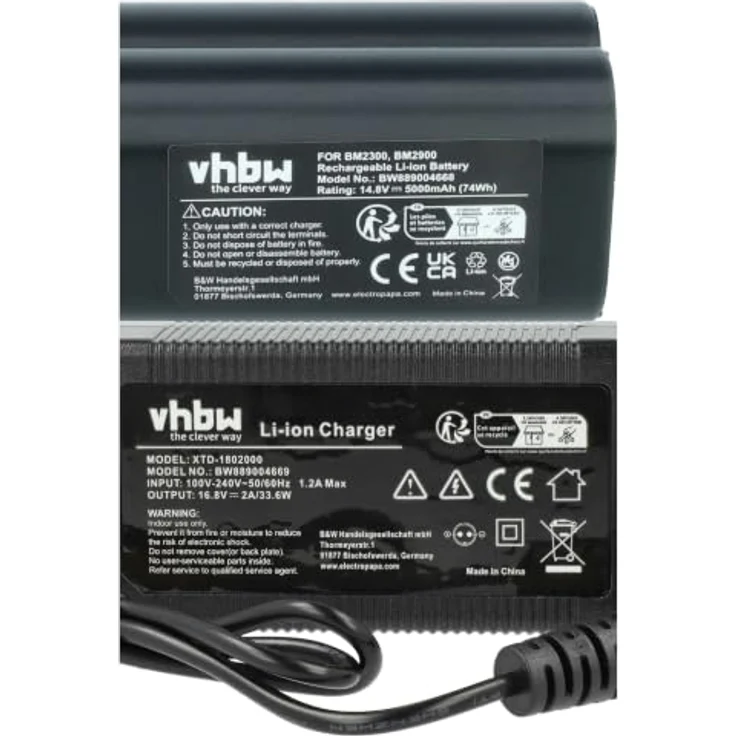 vhbw Ladegerät inkl. Akku (5000 mAh), kompatibel mit Shimano PLEMIO 3000 Li-Ion-Akkus, 3-teiliges Ladeset mit Eurostecker und Gleitfett – Bild 5